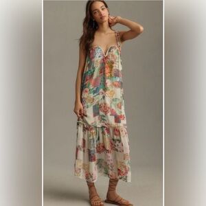 NWT By Anthropologie Chiffon Shift Midi Dress multi color size medium.